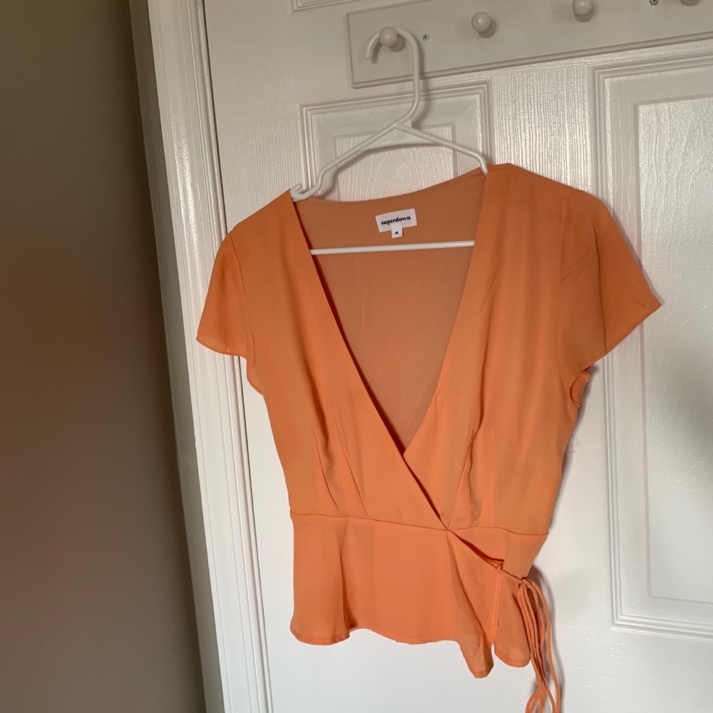 Superdown orange tie waist blouse